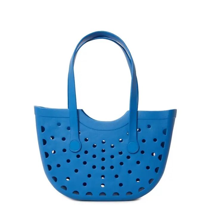 Time and Tru Women’s Molded Beach Tote Bag Cabana Blue | Walmart (US)