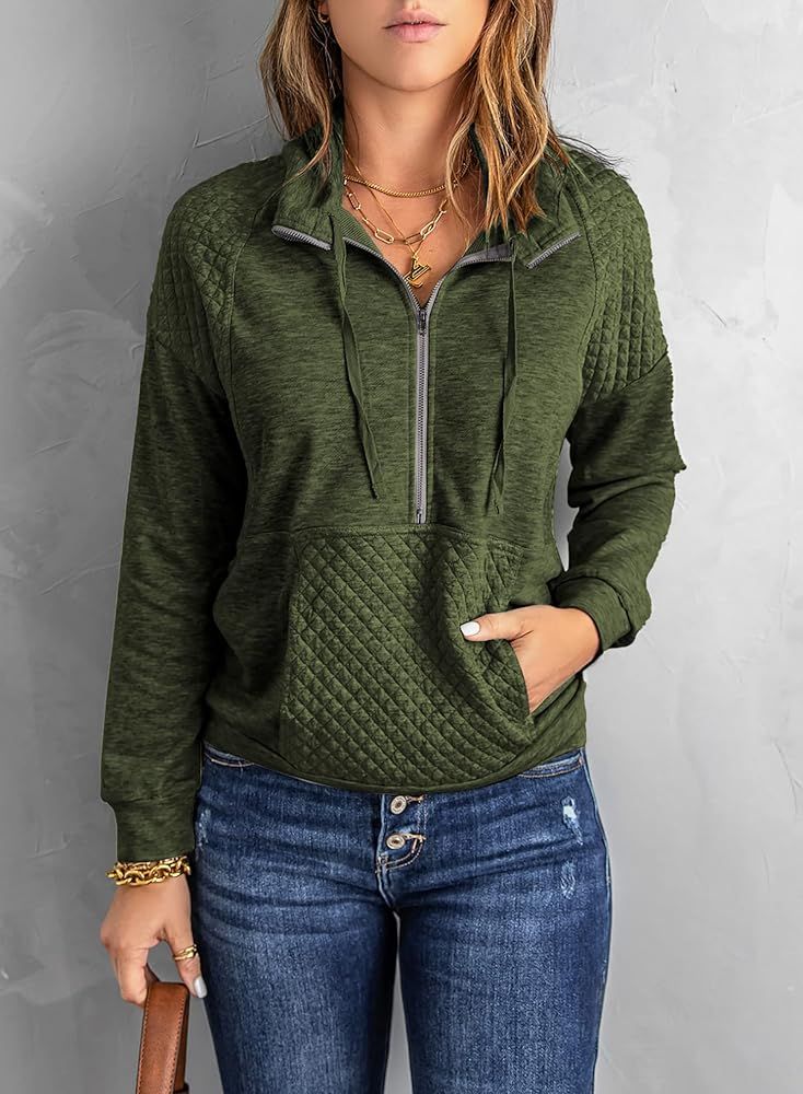 BTFBM Women Fashion Quilted Pattern Lightweight Zipper Long Sleeve Plain Casual Ladies Sweatshirts P | Amazon (US)