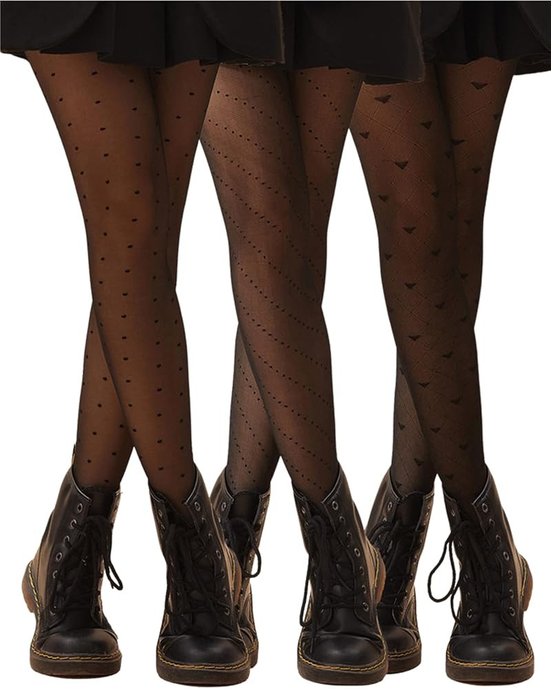 SHEIN Women's 3 Pairs Polka Dot Tights Heart Print Pantyhose Stockings Leggings | Amazon (US)