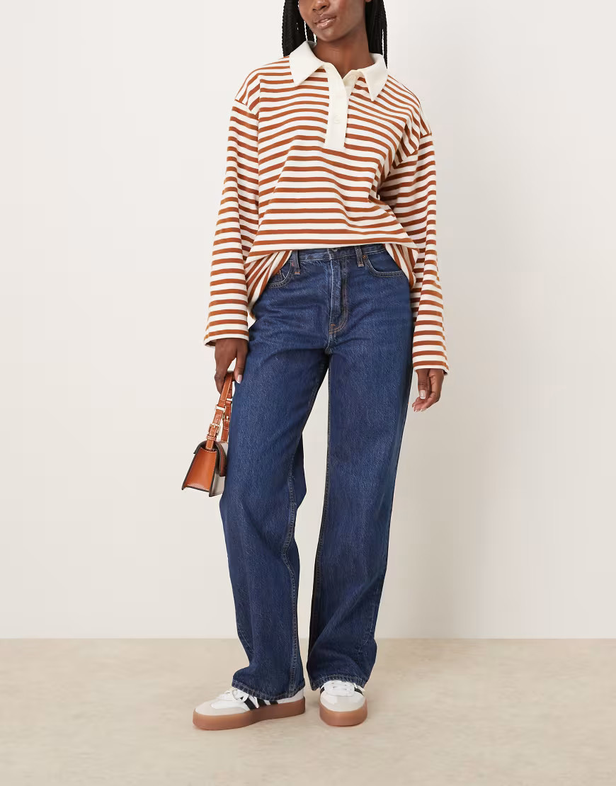 Abercrombie & Fitch high rise loose fit straight leg jeans in dark blue wash | ASOS (Global)