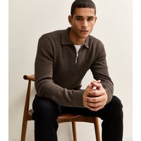 Men's Dark Brown Oversized Quarter Zip Jumper Jack & Jones New Look | New Look (UK)