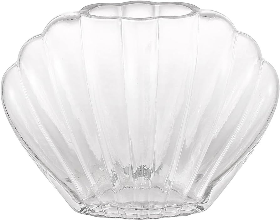 MARTAGE Clear Glass Vase, Glass Flower Vase, Small Glass Vase, Clear Cute Vase, Ribbed Seashell V... | Amazon (US)
