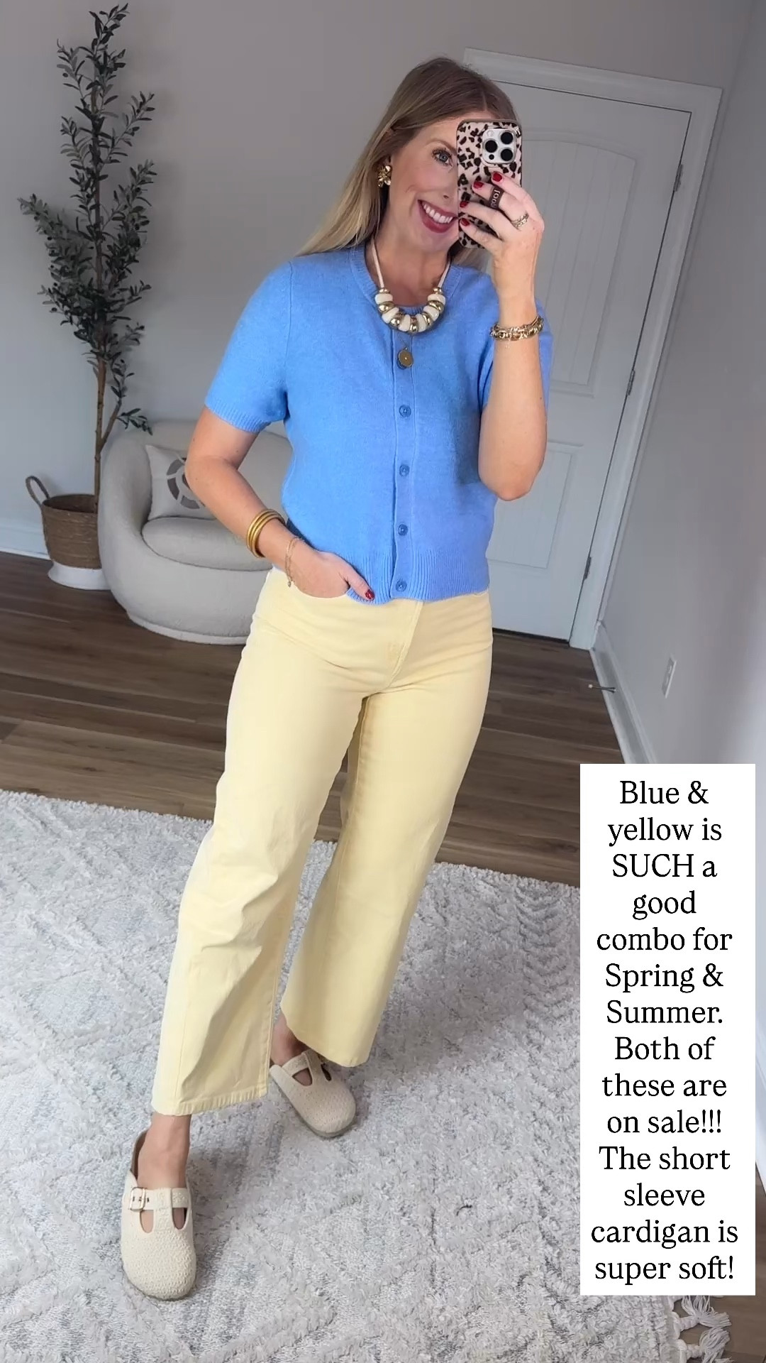 Kohls outfit, blue short sleeve cardigan, yellow jeans 

#LTKootd #LTKmomlife