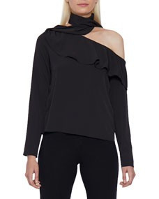 Forest Off-the-Shoulder Ruffle Top w/ Necktie | Lastcall