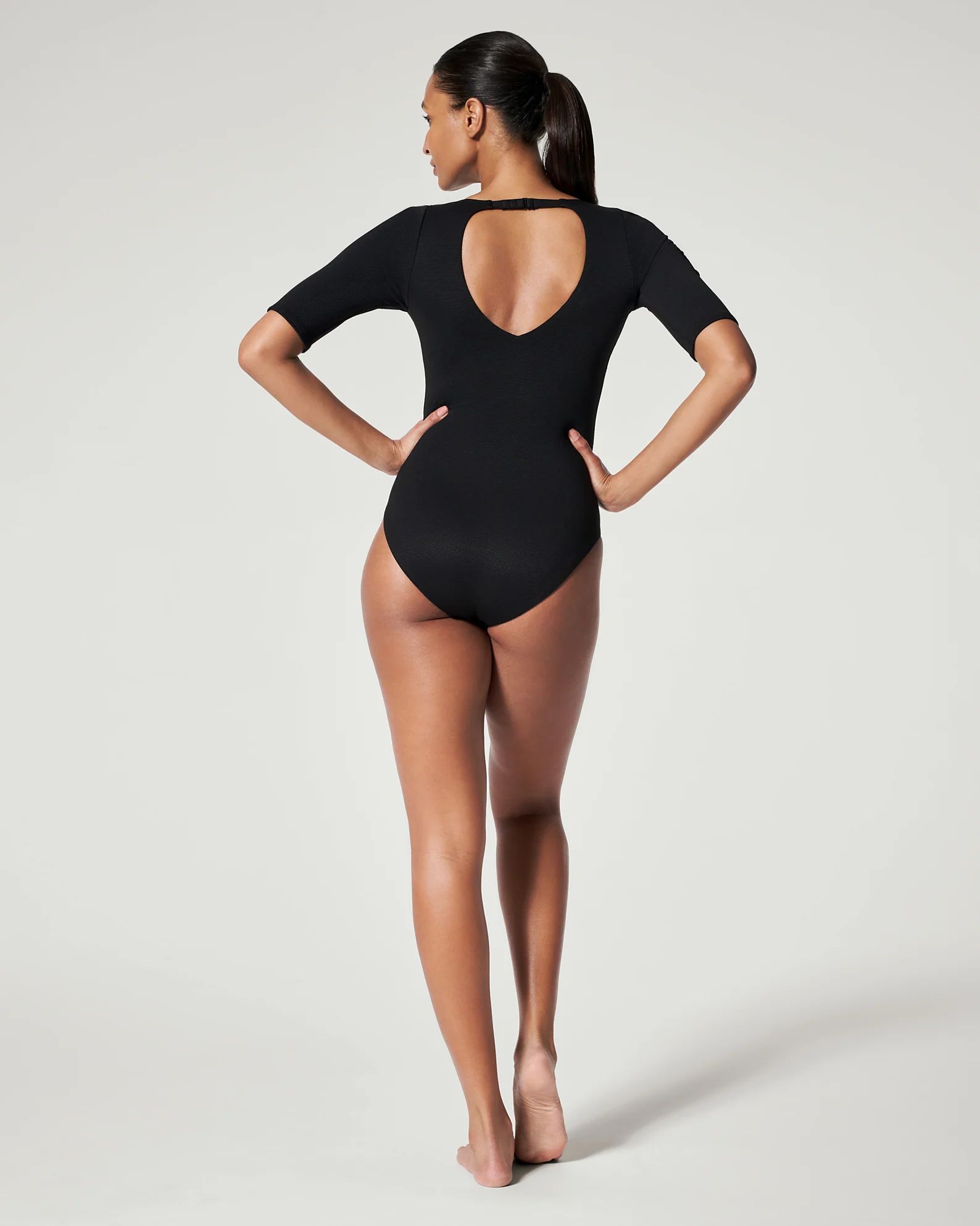Pique Shaping Plunge Short Sleeve One Piece | Spanx
