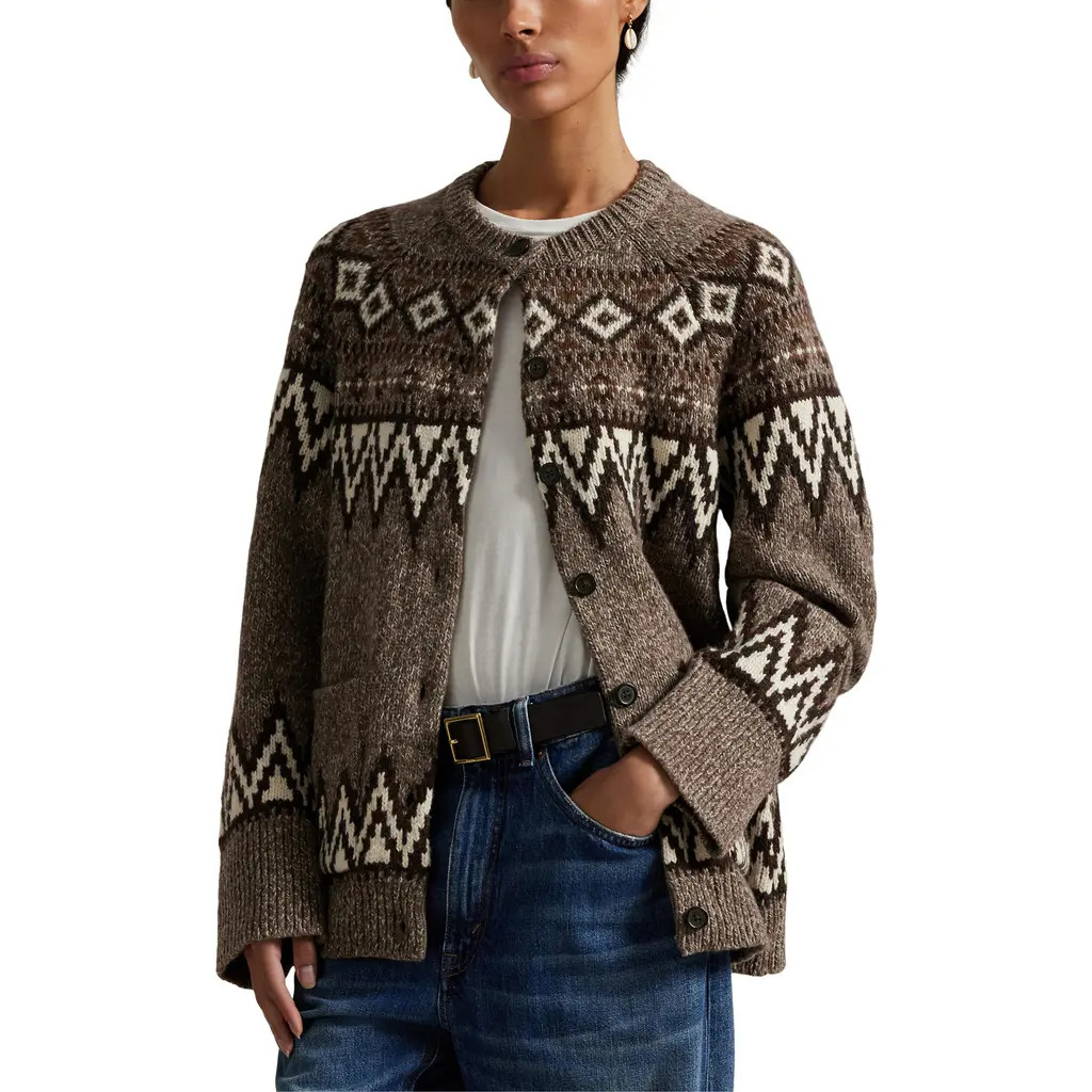 Polo Ralph Lauren Fair Isle Wool Blend Cardigan in Mushroom Multi at Nordstrom, Size Xx-Large | Nordstrom