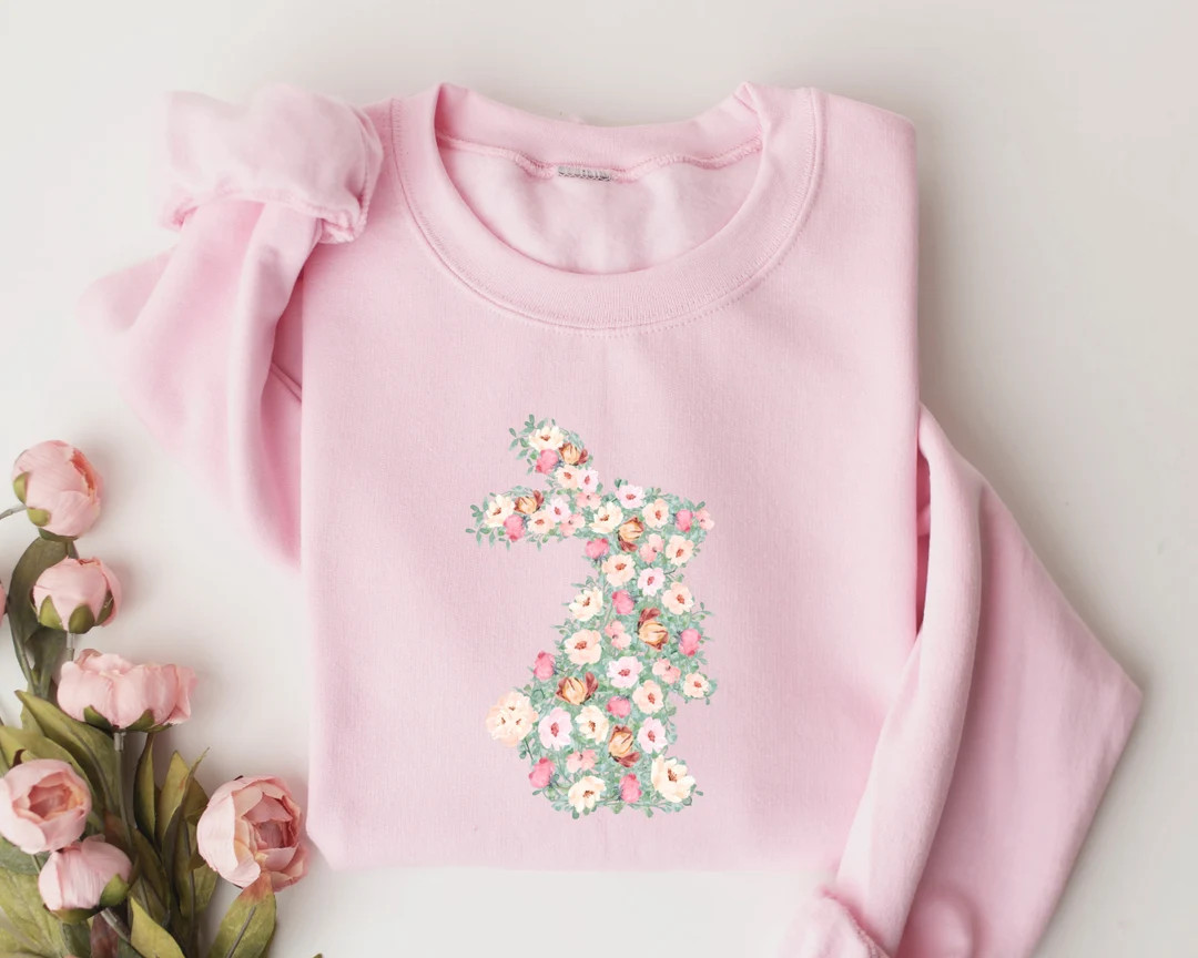 Spring Floral Bunny Shirt, Easter T-shirt, Easter Bunny Sweatshirt, Floral Rabbit Sweatshirt, Spr... | Etsy (US)
