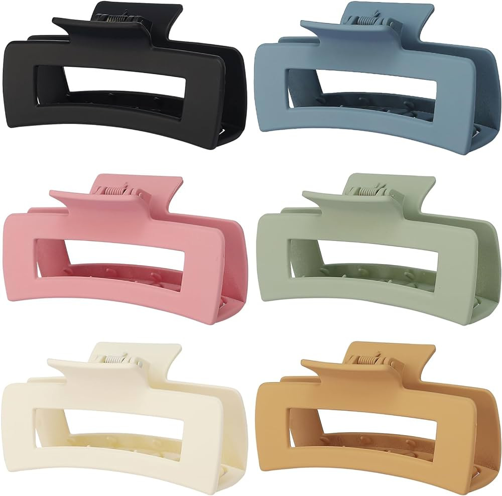 Sisiaipu 4 Inch Big Hair Claw Clips 6 Pcs Large Claw Clips for Thick Hair Square Hair Clips for W... | Amazon (US)