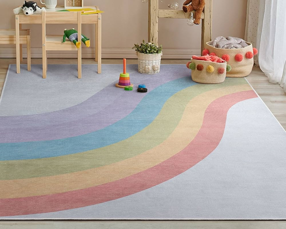 Well Woven Kids Rugs Rainbow 6' x 9' Multi Color Modern Printed Machine Washable Area Rug | Amazon (US)