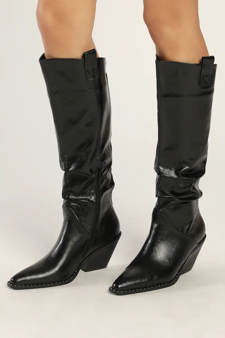 Lunaa Black Pointed-Toe Knee High Western Boots | Lulus (US)