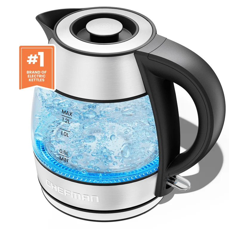 Chefman Rapid Boil 1.2L Electric Tea Kettle with Removable Lid - Stainless Steel | Walmart (US)