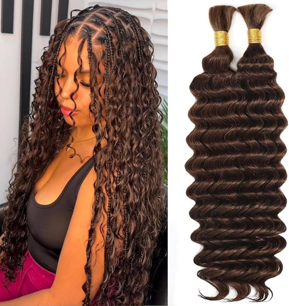 Boho Hair For Braiding Deep Wave Human Braiding Hair 110g 20 Inch #4 Bulk Human Hair Braiding Hai... | Amazon (US)