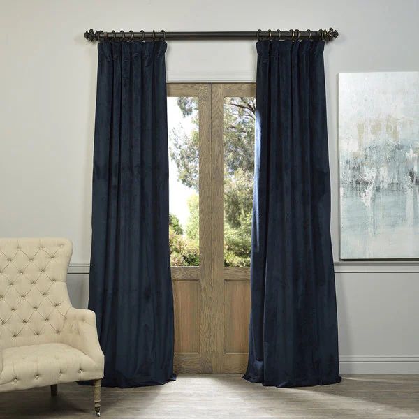 Exclusive Fabrics Signature Midnight Blue Velvet Blackout Single Curtain Panel | Bed Bath & Beyond