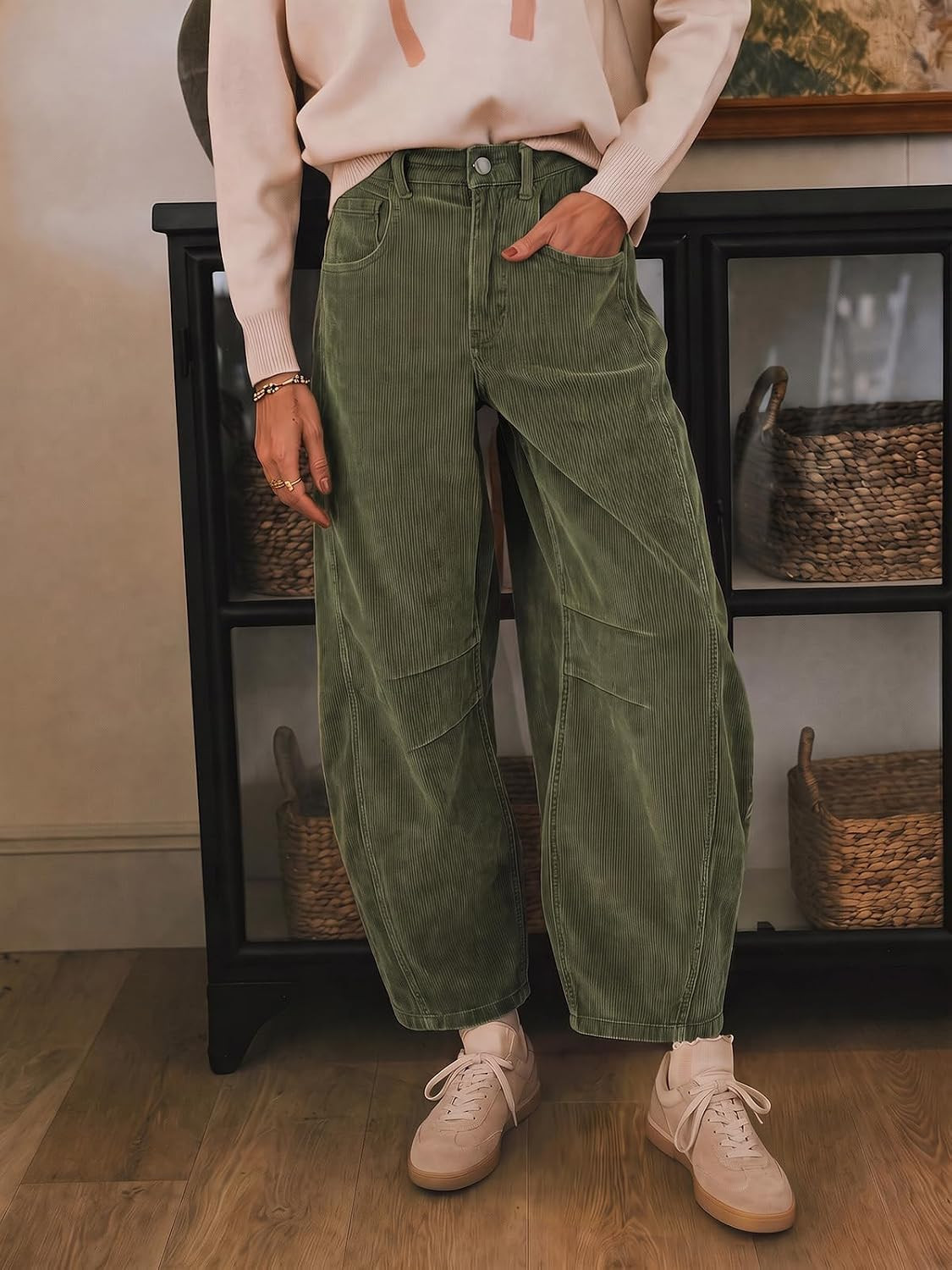 Cicy Bell Womens Corduroy Barrel Pants Baggy High Waisted Wide Leg Trousers | Amazon (US)