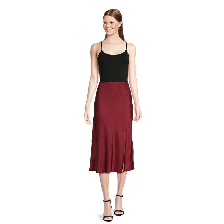 Time and Tru Women's Satin Midi Skirt with Side Slit, Sizes XS-XXXL | Walmart (US)