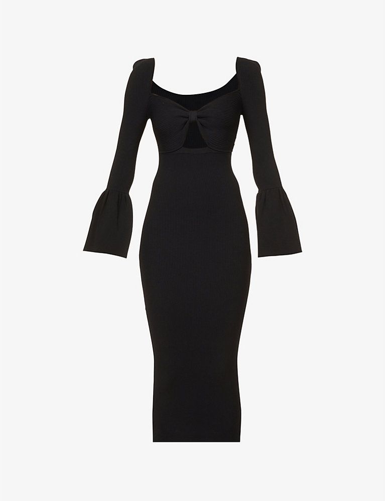 SELF PORTRAIT Bow-knotted knitted midi dress | Selfridges