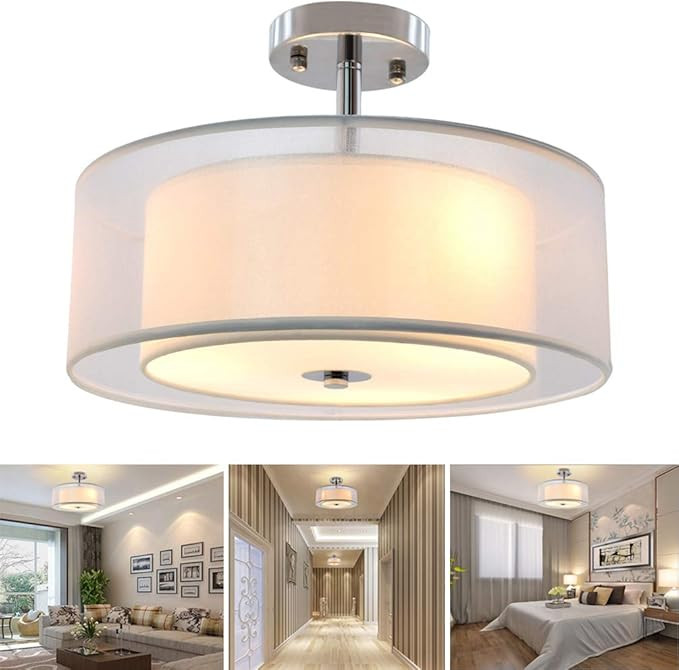 DLLT Semi Flush Mount Lighting Fixture Double Drum Pendant Lamp Close to Ceiling Light for Bedroo... | Amazon (CA)