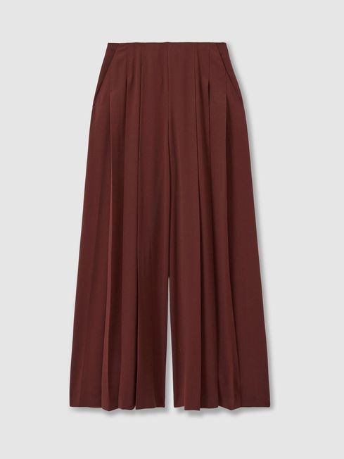 Florere Burgundy Pleated Wide Leg Trousers in Burgundy | Reiss UK