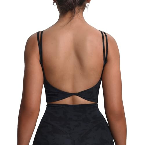 Aoxjox Women's Workout Sports Bras Fitness Yoga Crop Tank Metamorph Twist Back Cami (Cloud Black, XX-Large) | Amazon (US)