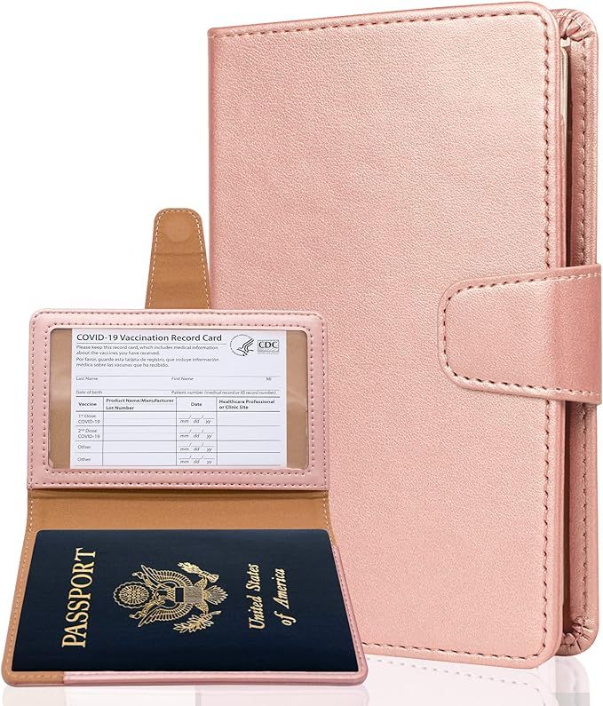 Teskyer Passport Holder and Vaccine Card Holder Combo, Fit for 4 x 3" Vaccine Card, Leather Passp... | Amazon (US)