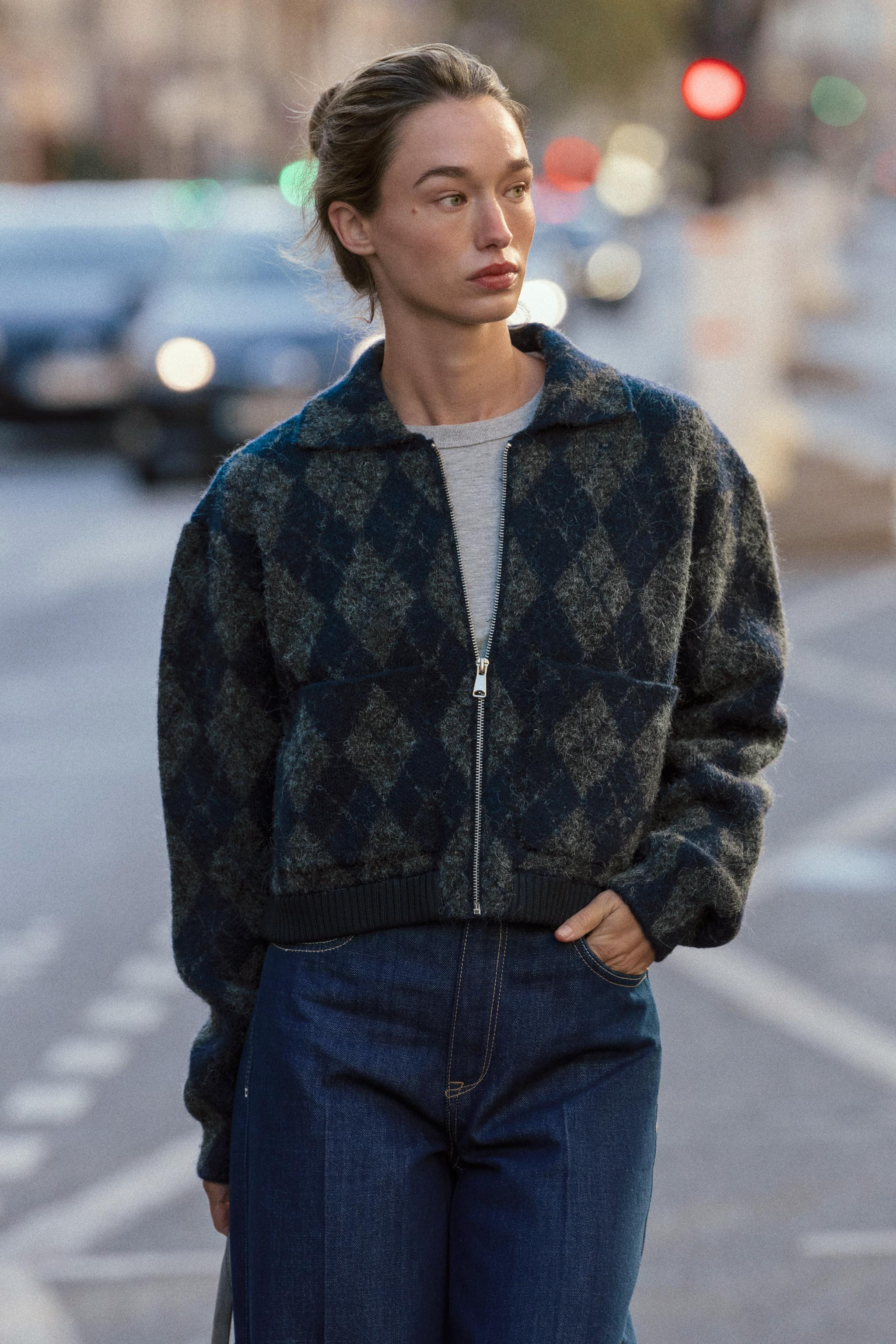 ARGYLE KNIT BOMBER JACKET | Zara UK