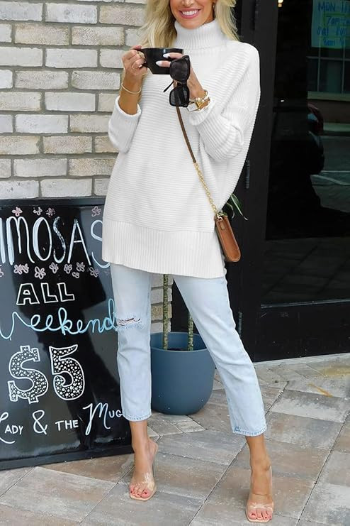 LILLUSORY Women's Turtleneck Oversized Sweaters 2023 Fall Batwing Sleeve Pullover Ribbed Knit Tun... | Amazon (US)