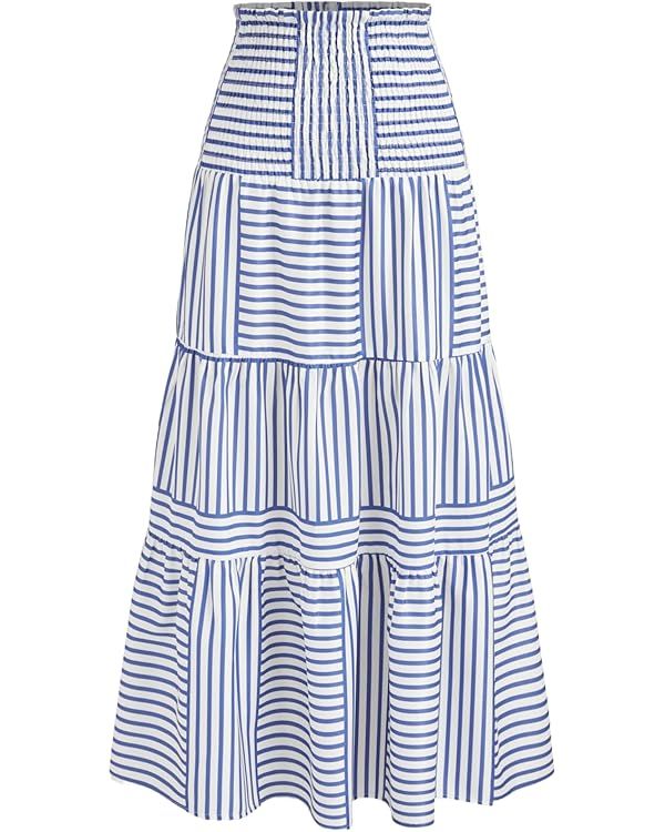 CIDER Santorini Beach Vacation Two Way High Rise Striped Shirred Maxi Skirt | Amazon (US)