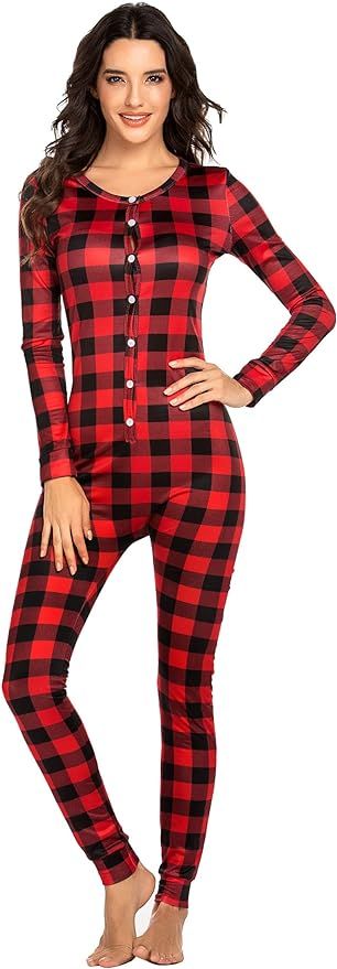 Hotouch Womens One Piece Pajama Union Suit Thermal Underwear Set Sleepwear Pajama Jumpsuit Union ... | Amazon (US)