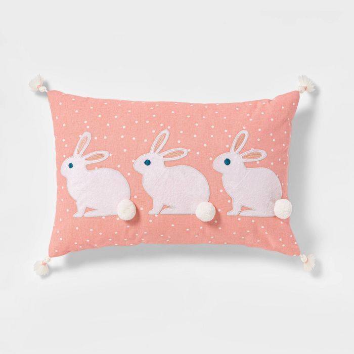 Lumbar Triple Bunny Plush Applique Easter Pillow Blush - Spritz™ | Target