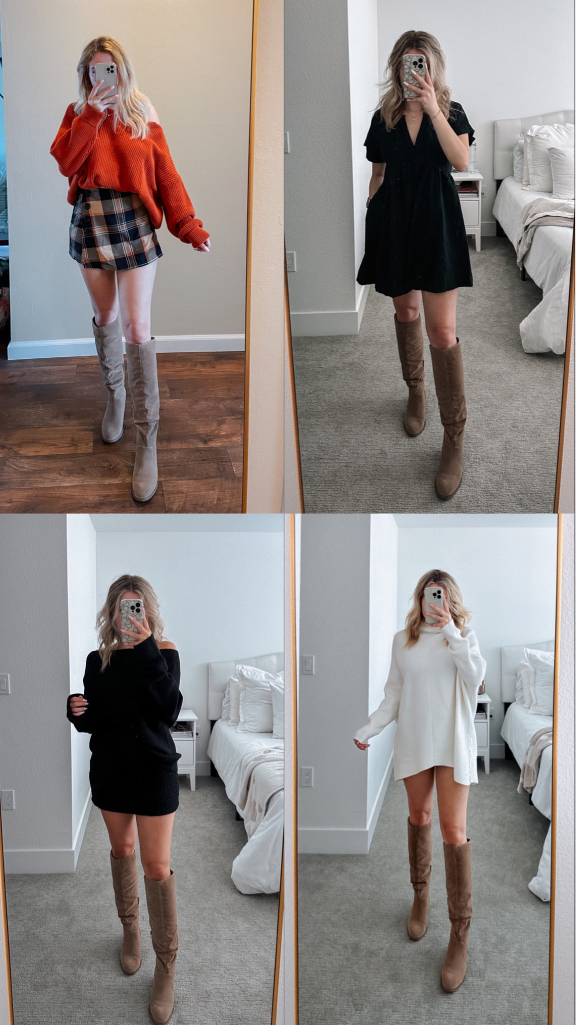 Taupe knee cheap high boots outfit