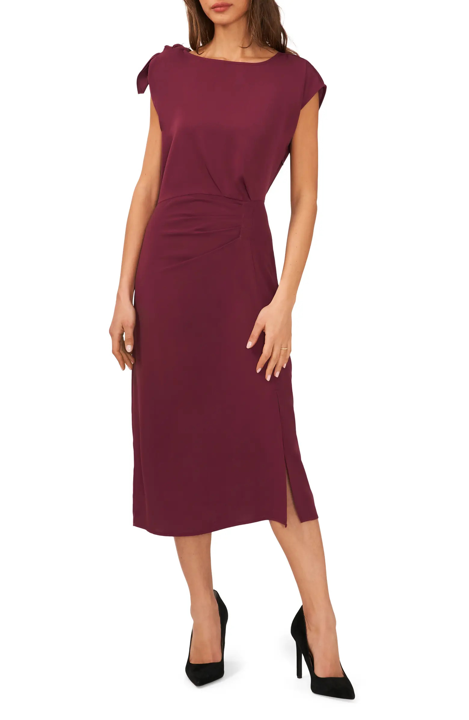 Tie Shoulder Cap Sleeve Midi Dress | Nordstrom