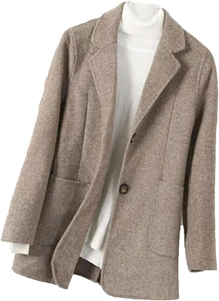 Women Casual Double-Faced Cashmere Jacket Slim Long Sleeve Short Coat With Pockets | Amazon (US)