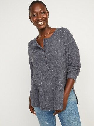 Long-Sleeve Waffle-Knit Henley Tunic T-Shirt for Women | Old Navy (US)