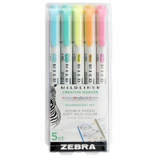 Zebra Pen Mildliner Double Ended Highlighter, Assorted Fluorescent Set, 5 ct | CVS | CVS Health
