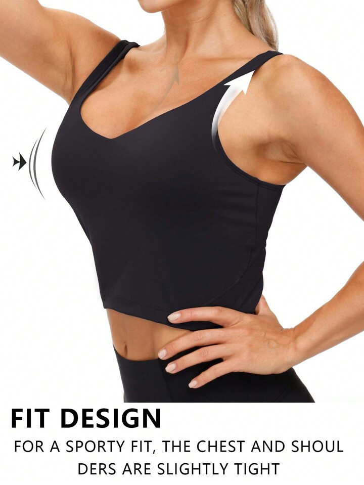 GEMCHO Women's Sports Bra Longline Wirefree Padded With Medium Support Workout Tank Tops Gym Top ... | SHEIN