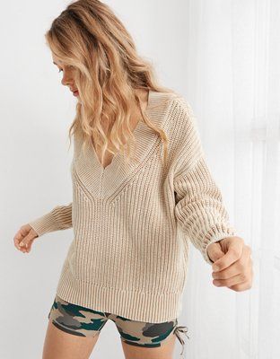 Aerie V-Neck Pullover Sweater | American Eagle Outfitters (US & CA)