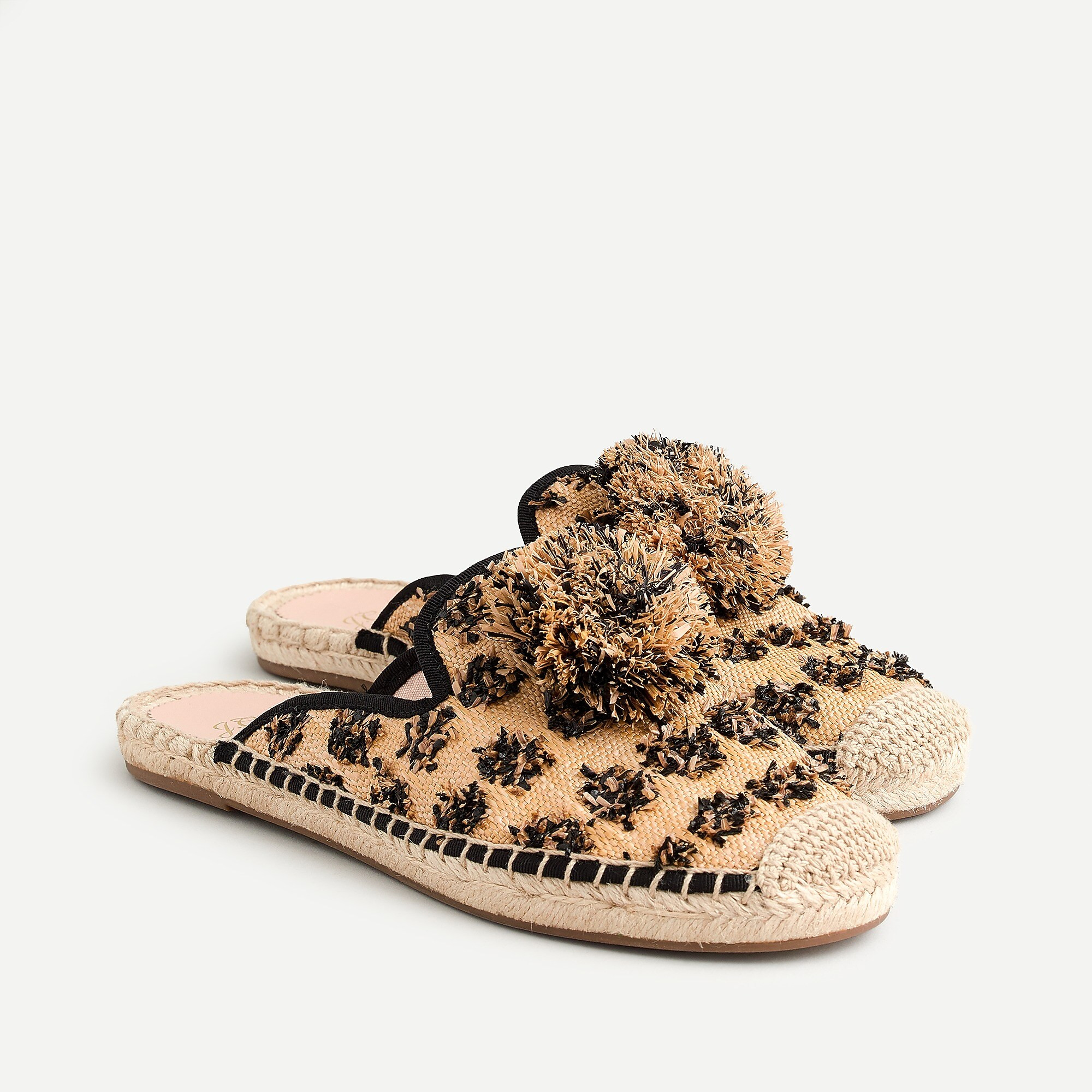 Raffia espadrille mules with pom-poms | J. Crew US