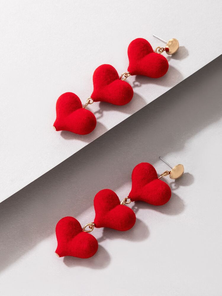 1pair Three Layered Heart Drop Earrings | SHEIN