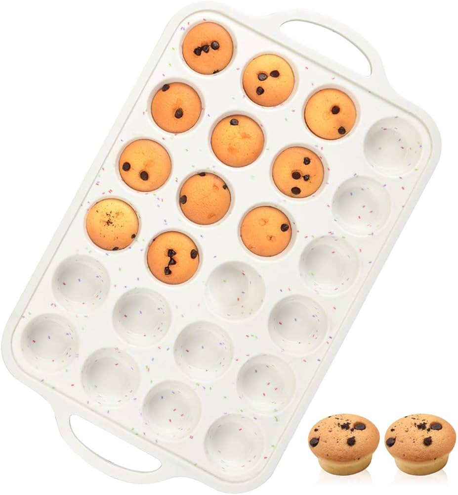 Mini Cupcake Pans, Metal Reinforced Frame Silicone Mini Muffin Pan Nonstick 24 Cups Easy to Handl... | Amazon (US)