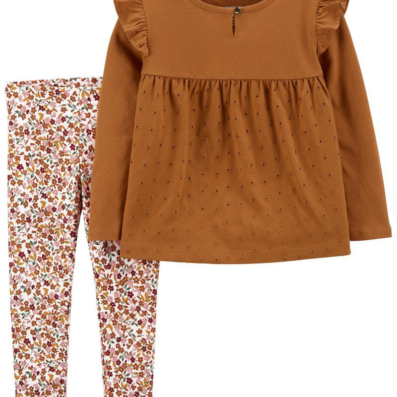 2-Piece Eyelet Jersey Top & Floral Legging Set | Carter's