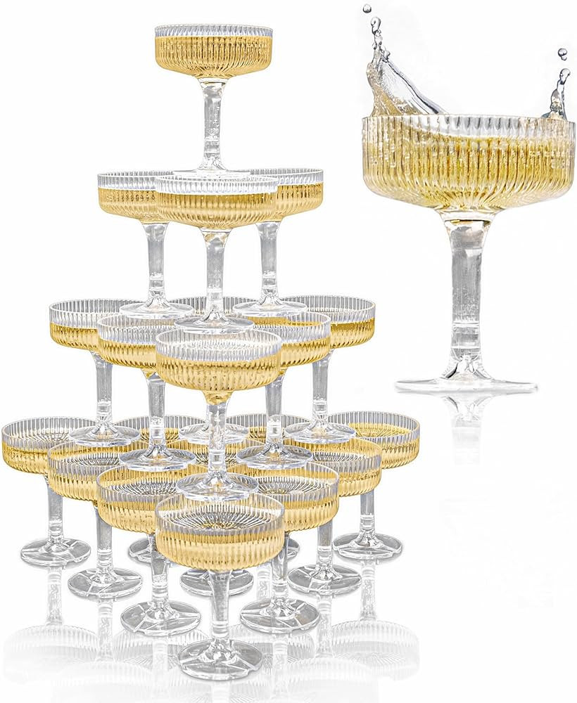 ACRYLIC Champagne Tower - 7oz. Set of 21 Champagne Flutes Plastic - For Weddings & Parties - Plas... | Amazon (US)