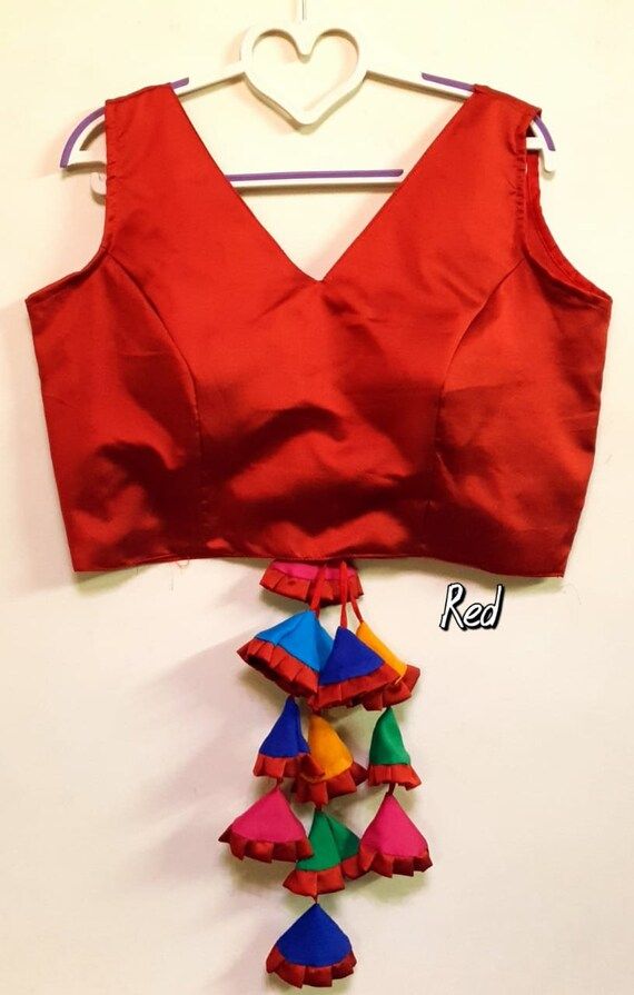 Beautiful Red Readymade Sari Blouse Saree Choli Fabric Craft Tunic Stitched Plain with Multi Latk... | Etsy (US)