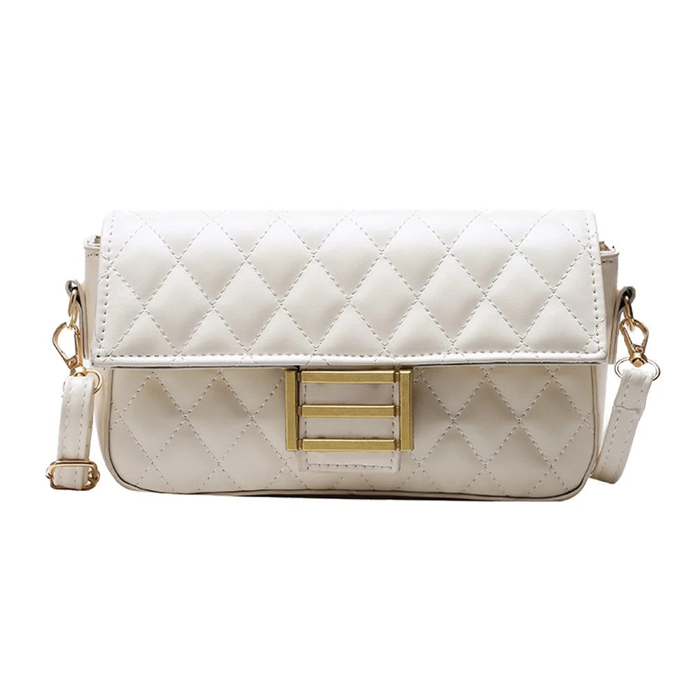 Akloker Fashion Lattice Women Crossbody Bag PU Chain Flap Shoulder Purse (White) | Walmart (US)