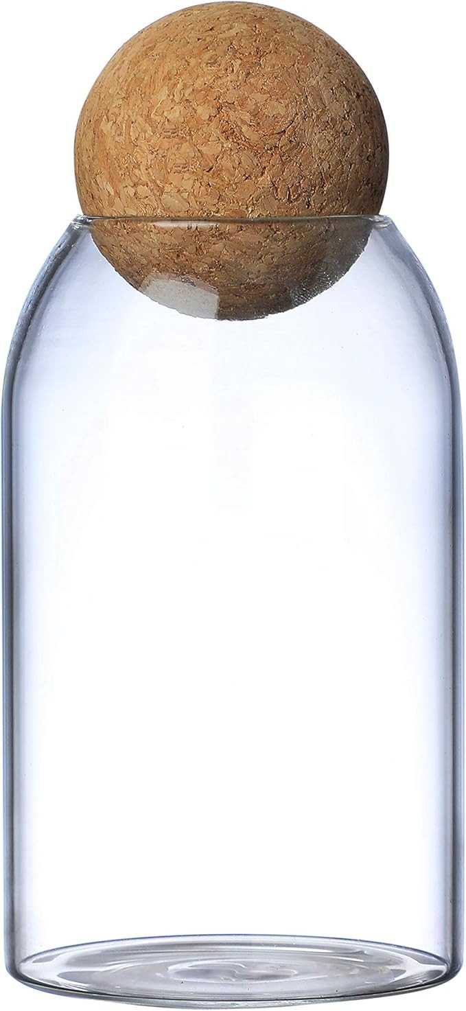 Glass Storage Jar with Seal Wood Cork Lid Ball Clear Candy Jar Food Storage Canister for Serving ... | Amazon (US)