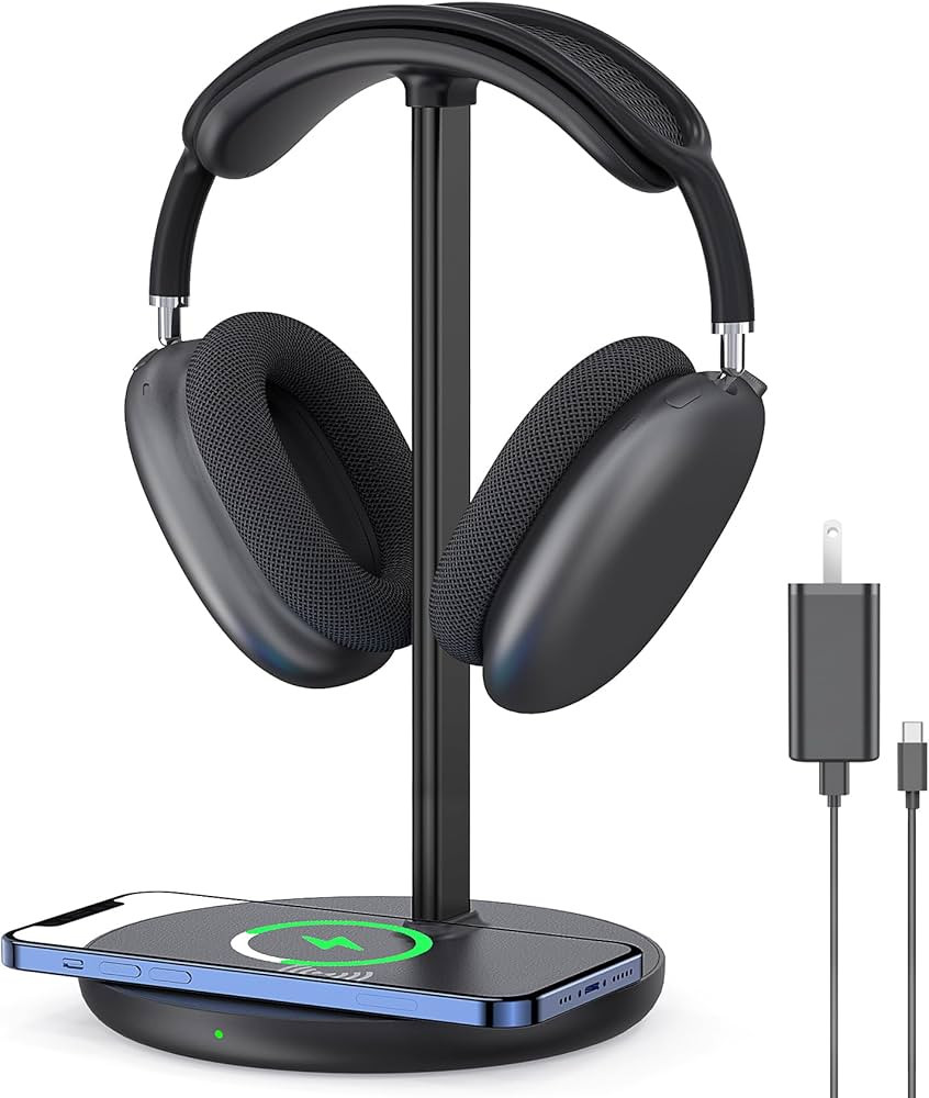 Headphone Stand with Wireless Charger, Gaming Headset Holder Hanger Rack 2 IN 1 Wireless Charging... | Amazon (US)