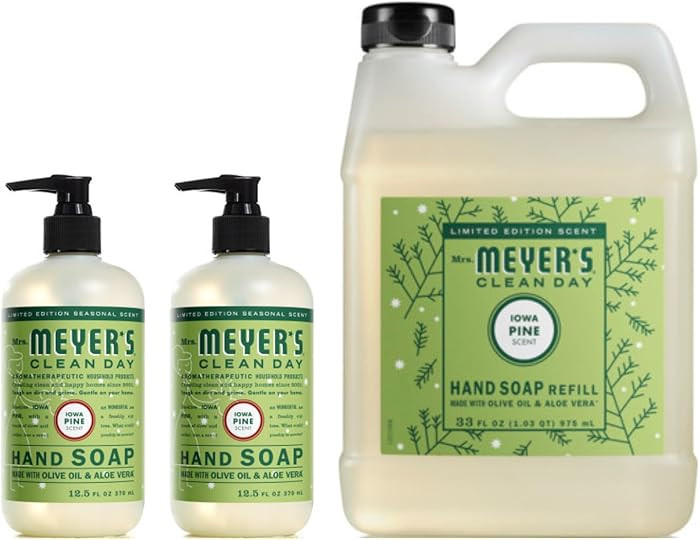 Mrs. MEYER'S Clean Day Liquid Hand Soap 12.5 OZ (2) & Refill 33 OZ, Iowa Pine Scent, 1 CT (Variet... | Amazon (US)