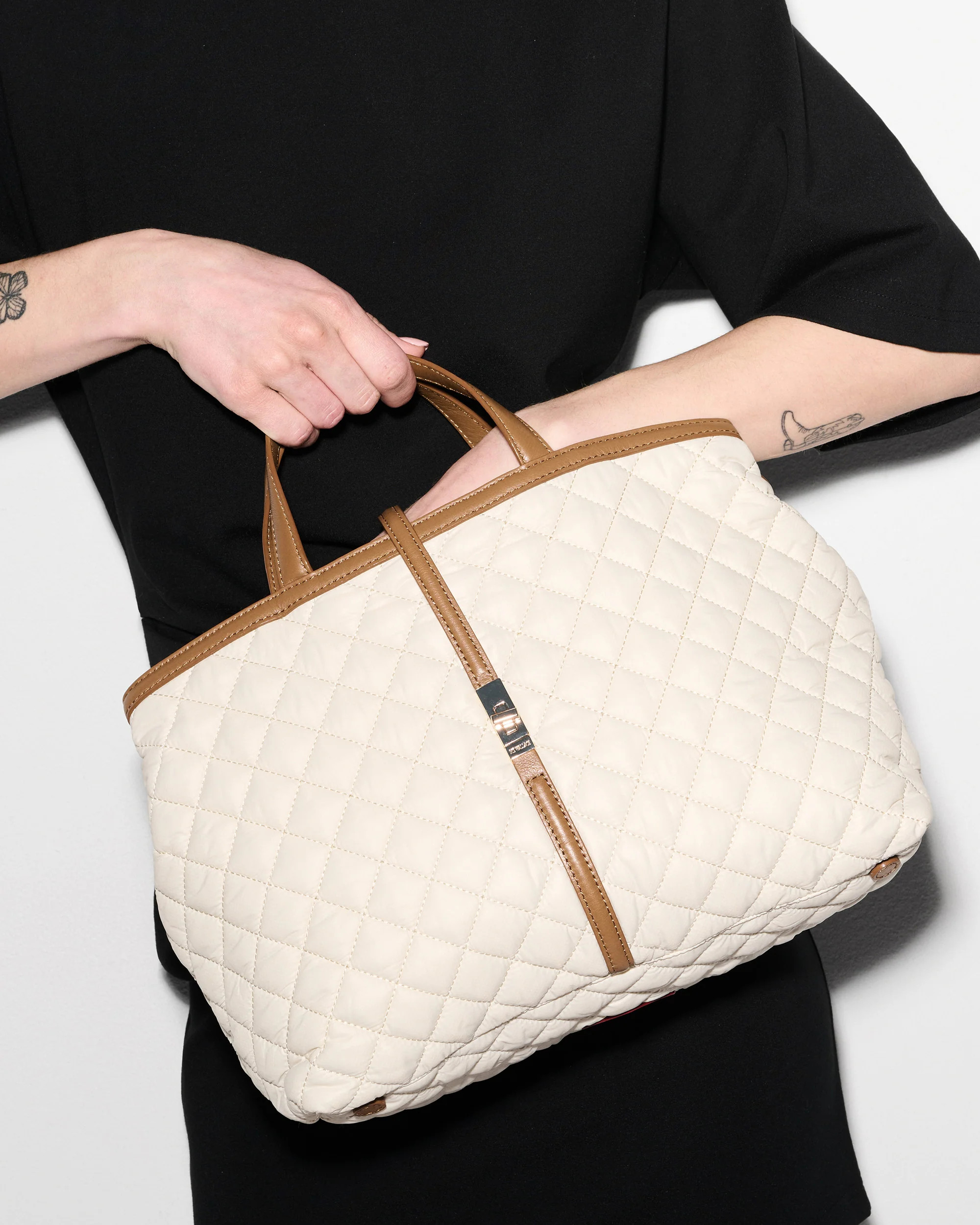 Sandshell with Brown Medium Astor Top Handle | MZ Wallace