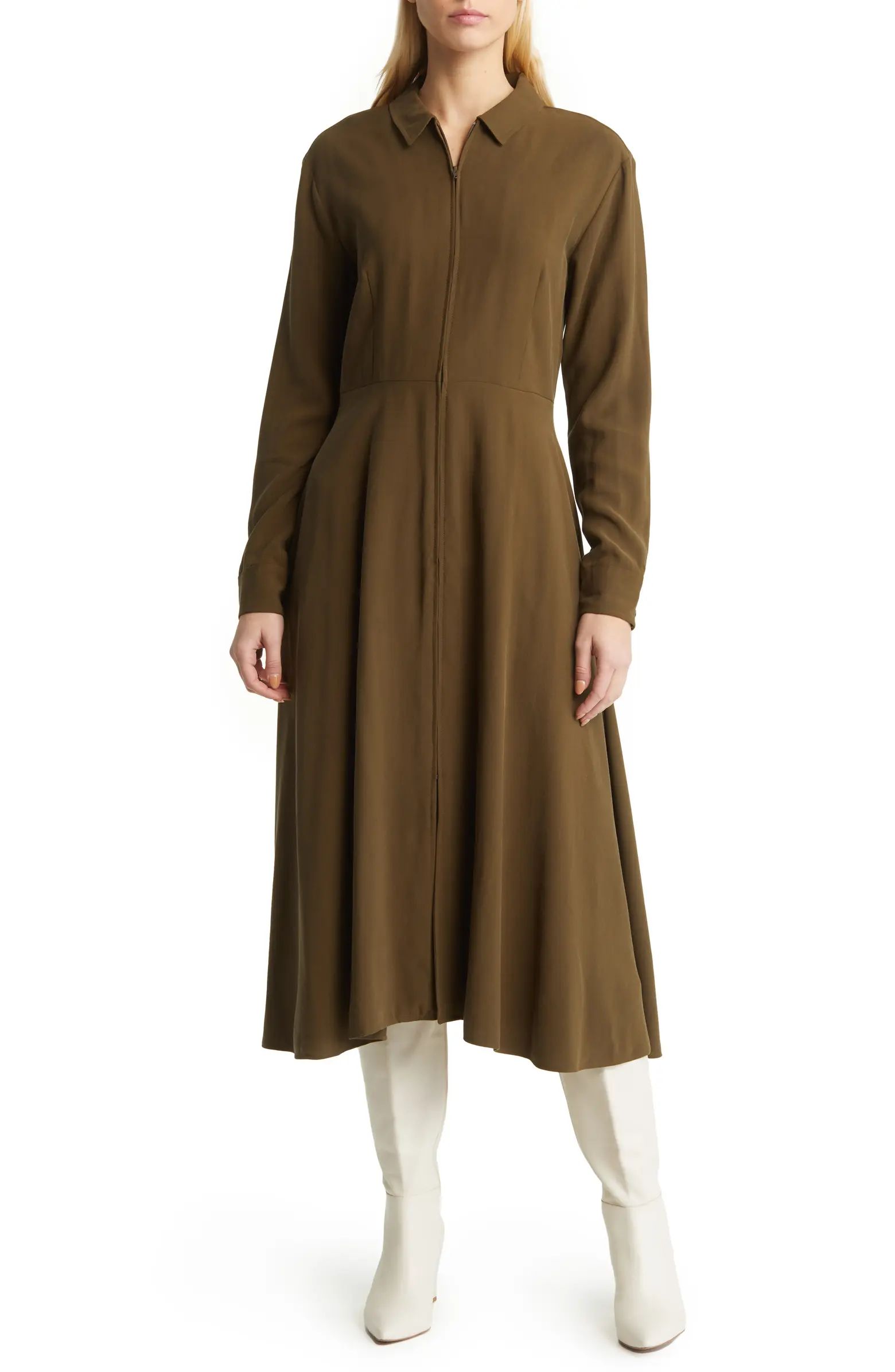 Front Zip Long Sleeve Midi Dress | Nordstrom
