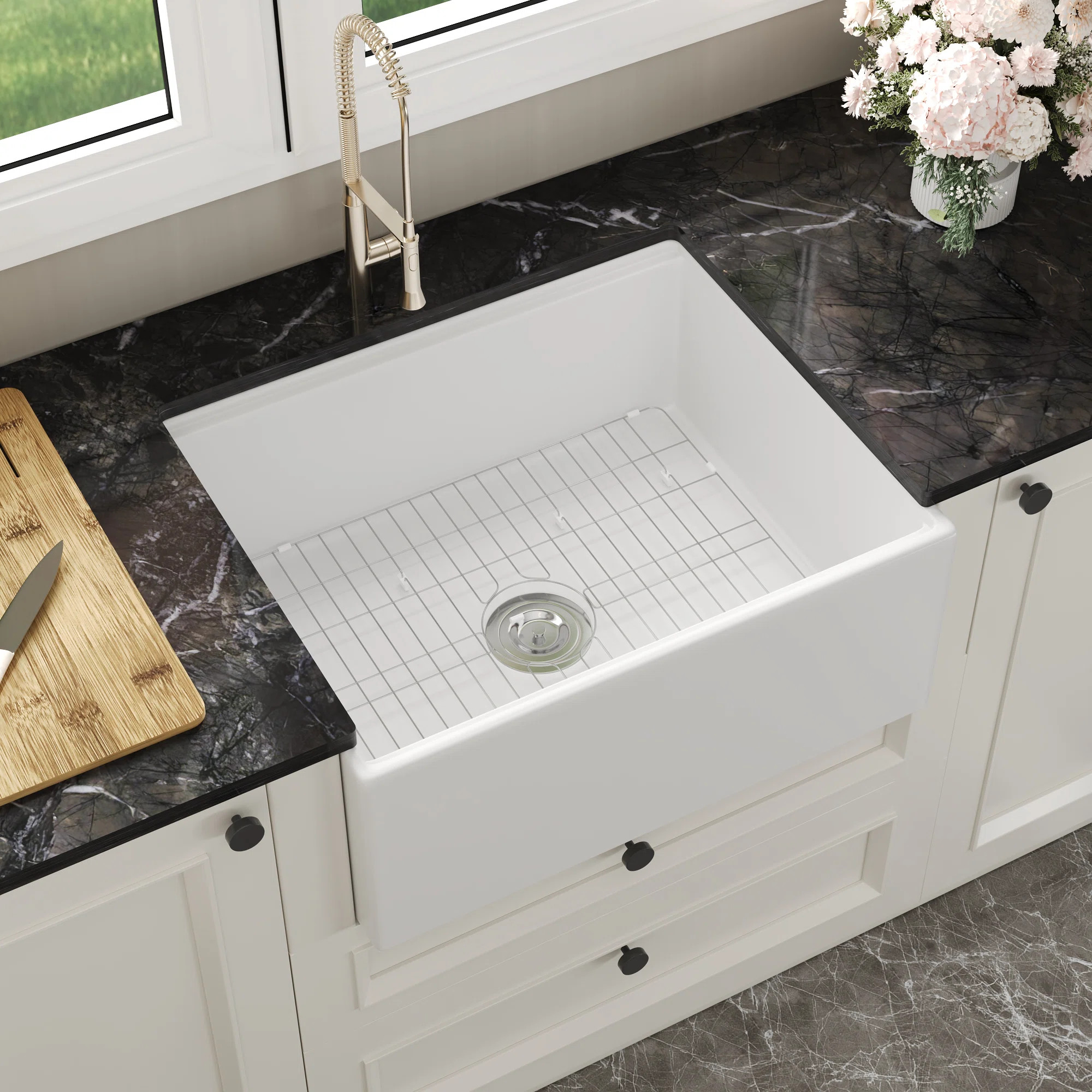 DeerValley 24" L X 20" W Single Basin Workstation Farmhouse Kitchen Sink With Accessories DV-1K02... | Wayfair North America