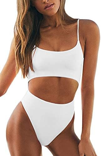 Meyeeka Womens Scoop Neck Cut Out Front Lace Up Back High Cut Monokini One Piece Swimsuit | Amazon (US)